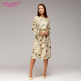 S.FLAVOR Women casual knee-length dress 2018 new arrival long sleeve printing spring dress for offical lady Women loose vestidos