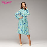 S.FLAVOR Women casual knee-length dress 2018 new arrival long sleeve printing spring dress for offical lady Women loose vestidos