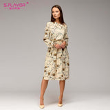 S.FLAVOR Women casual knee-length dress 2018 new arrival long sleeve printing spring dress for offical lady Women loose vestidos