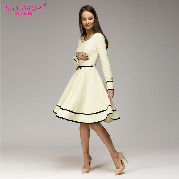 2018 wumen summer long dress S.FLAVOR Women simple A-line Spring O-neck sleeve knee-length dress Elegnat women casual solid vestidos keep in mind that Gemma Strapless Embellished Maxi Size:40 FR silhouette:fit-and-flare