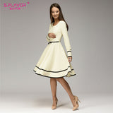S.FLAVOR Women simple A-line dress 2018 Spring summer O-neck long sleeve knee-length dress Elegnat women casual solid vestidos