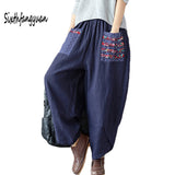 2018 Fashion Plus Size Loose Wide Leg Pants Trousers Women Pantalon Femme Stretchy High Waist Casual Cotton Linen Harem Pants