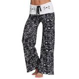 ZAN.STYLE Cute Cat Print Drawstring Women Long Pants Mid Waist 3D Cartoon Cat Wide-Leg Pants Casual Daily Wear Female Trousers