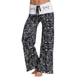ZAN.STYLE Cute Cat Print Drawstring Women Long Pants Mid Waist 3D Cartoon Cat Wide-Leg Pants Casual Daily Wear Female Trousers