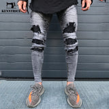 KENNTRICE Hip Hop Popular High Street Punk Ripped Jeans For Men Hole Destroyed Elastic Denim Jeans Pants Straight