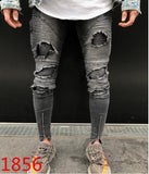 KENNTRICE Hip Hop Popular High Street Punk Ripped Jeans For Men Hole Destroyed Elastic Denim Jeans Pants Straight