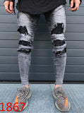 KENNTRICE Hip Hop Popular High Street Punk Ripped Jeans For Men Hole Destroyed Elastic Denim Jeans Pants Straight