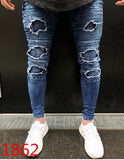 KENNTRICE Hip Hop Popular High Street Punk Ripped Jeans For Men Hole Destroyed Elastic Denim Jeans Pants Straight